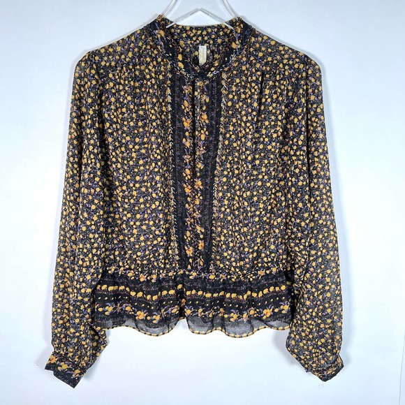 Free People Women's If I Had You Top M Floral Beaded Embellished Peplum Blouse - Picture 2 of 12